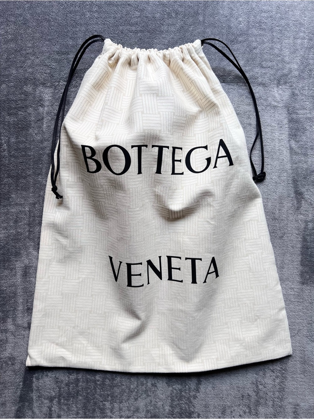 Bottega Veneta Cream Drawstring Logo Dust Bag with Black Cords Cotton 14.5”x19”